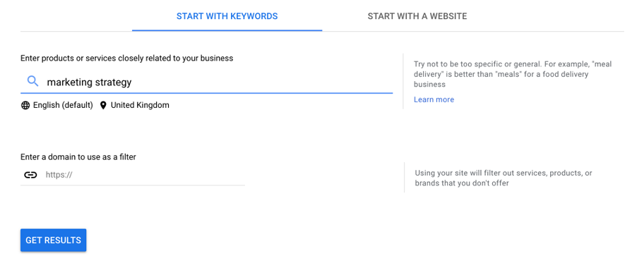 Keyword research google ads