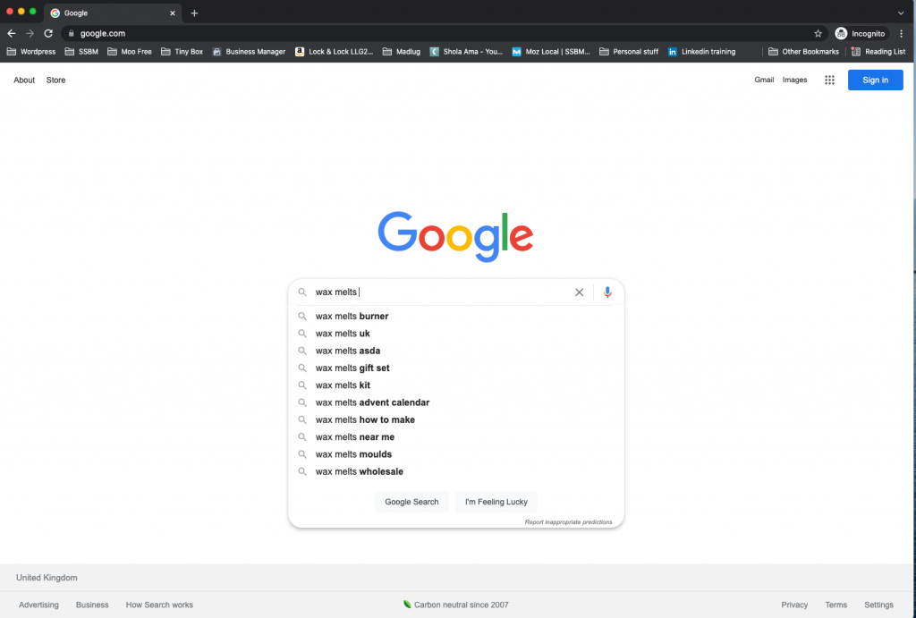 SEO keywords - Google search